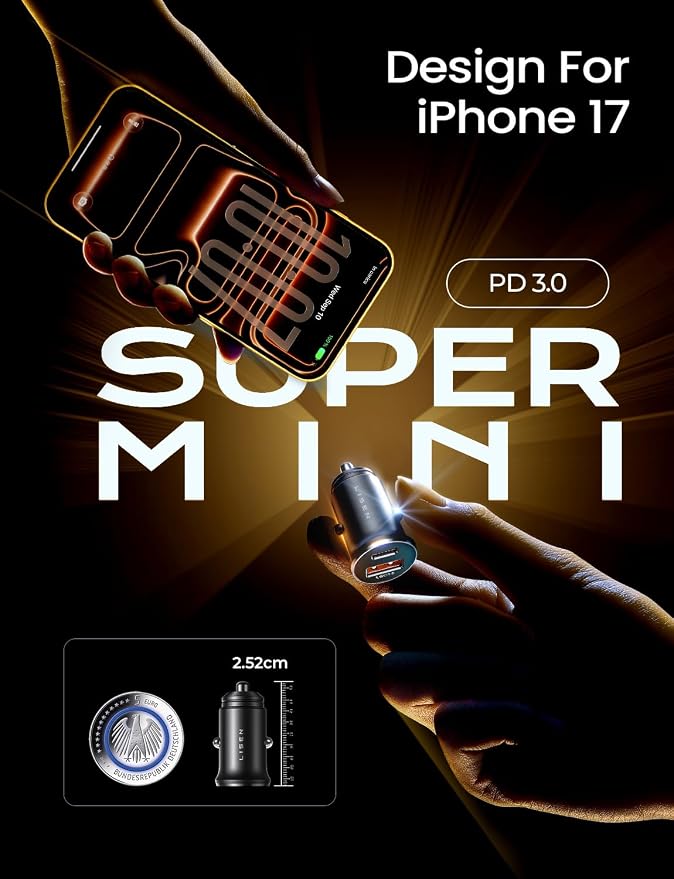 LISEN 69W Mini Cigarette Lighter Adapter Car Charger USB C Fast Charging, 12V Cigarette Lighter USB Car Charger Fast Charging Adapter, for iPhone 17 Pro Max 16 15 14 13 12 Plus Mini, Samsung S26 S25