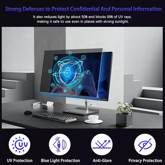 18.5" Privacy Screen Computer for 16:9 Aspect Ratio, 2-Sided Removable Anti-Peeping/Anti-Glare, Blue Light Block, UV Protect, Reduce Strain, Anti-Scratch, Fits 18.5-inch 16:9 Protector Film