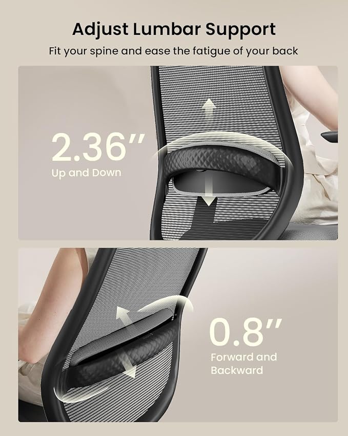 ProtoArc EC200 Ergonomic Office Chair – High-Back Mesh Computer Chair with Lumbar Support, Adjustable Seat Depth & 3D Headrest Ergo Desk Chairs for Work from Home, 8+ Hours Comfort – Light Grey