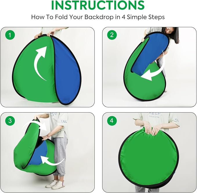 5x6.5ft/1.5x2M Blue Green Screen Backdrop, Double-Sided Pop Up Photo Backdrop Collapsible Greenscreen Background Muslin Chromakey Screen with Carry Bag for Photo Studio, Streaming, Gaming
