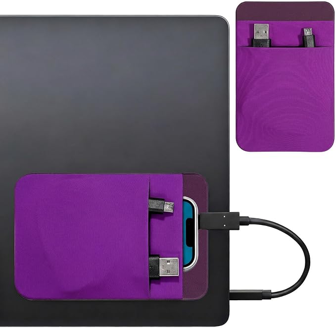 Portable Hard Drive Sleeve 2-Pocket Stick on Pouch with Reusable Adhesive SSD Hard Drives Carrying Case Computer Accessories Pouch Holder for Most Laptop External Solid State Drive Mouse USB Cable