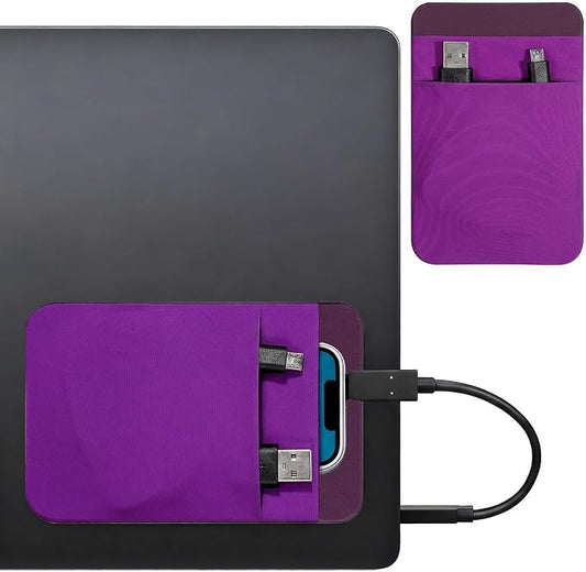 Portable Hard Drive Sleeve 2-Pocket Stick on Pouch with Reusable Adhesive SSD Hard Drives Carrying Case Computer Accessories Pouch Holder for Most Laptop External Solid State Drive Mouse USB Cable