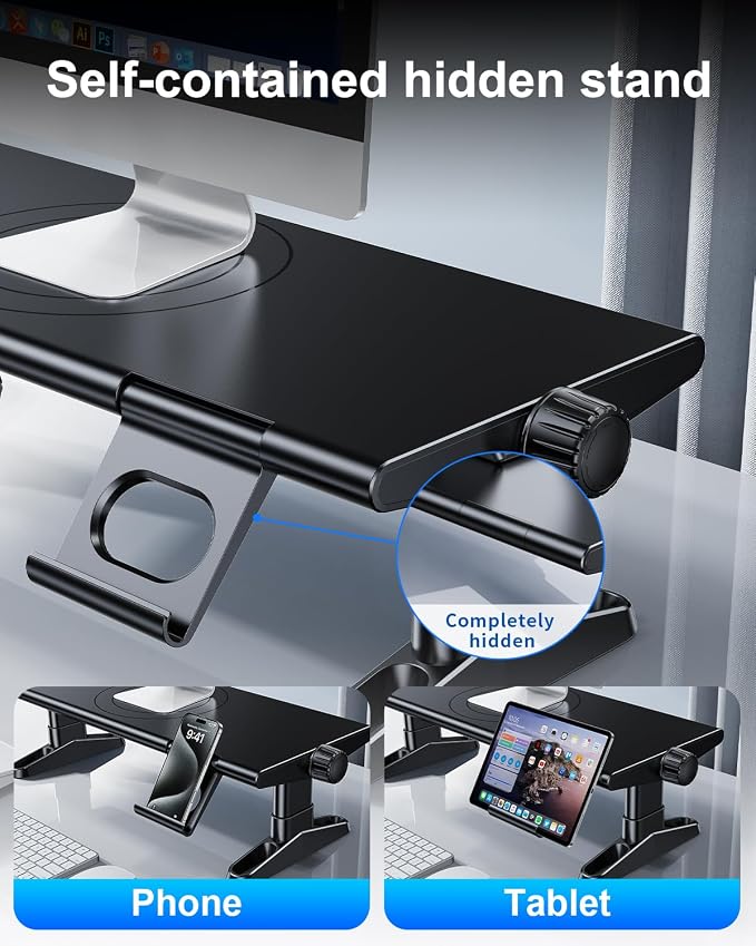 Computer Monitor Stand Riser for Desk with Usb Hub Charging,30W/5Gbps Usb C Docking Station with Power,4.4-5.7''Freely Height Adjustable with Phone Holder,Monitor Stands Riser for PC,Laptop,Printer,TV