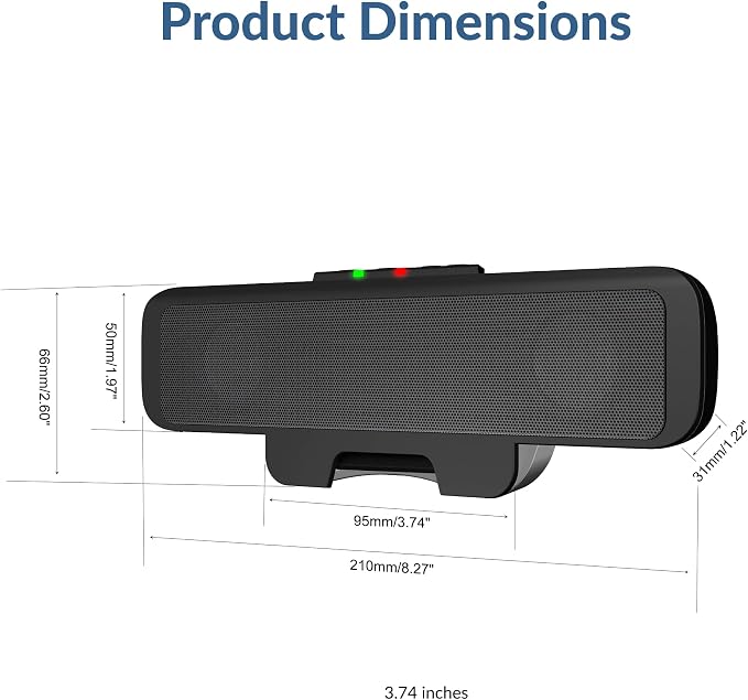 Cyber Acoustics CA-2890 USB Speaker Bar – USB Powered Stereo Desktop Computer Speakers for PC, Clip-On Monitor Mount Design, On-Speaker Controls
