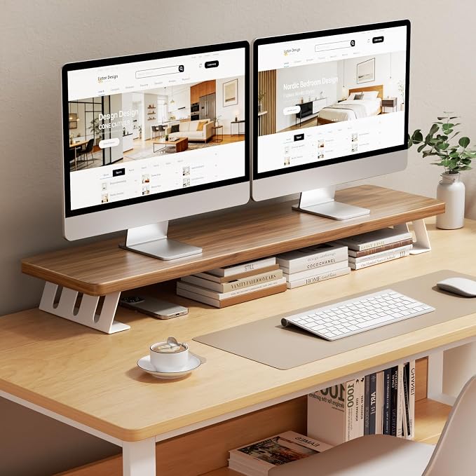 Monitor Stand Riser, 39 Inch Large Wood Monitor Stands for 2 Monitors