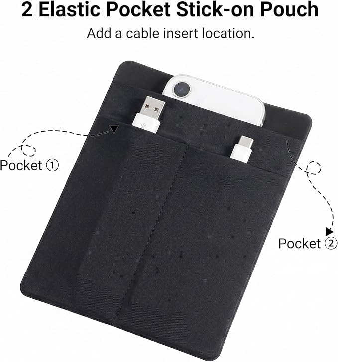 2 Pcs 2-Pocket Adhesive Hard Drive Holder for Laptop Portable Hard Drive Sleeve External Hards Drives Carrying Case Stick on Elastic Sleeve Reusable Adhesive Storage Organizer for SSD Mouse Cables
