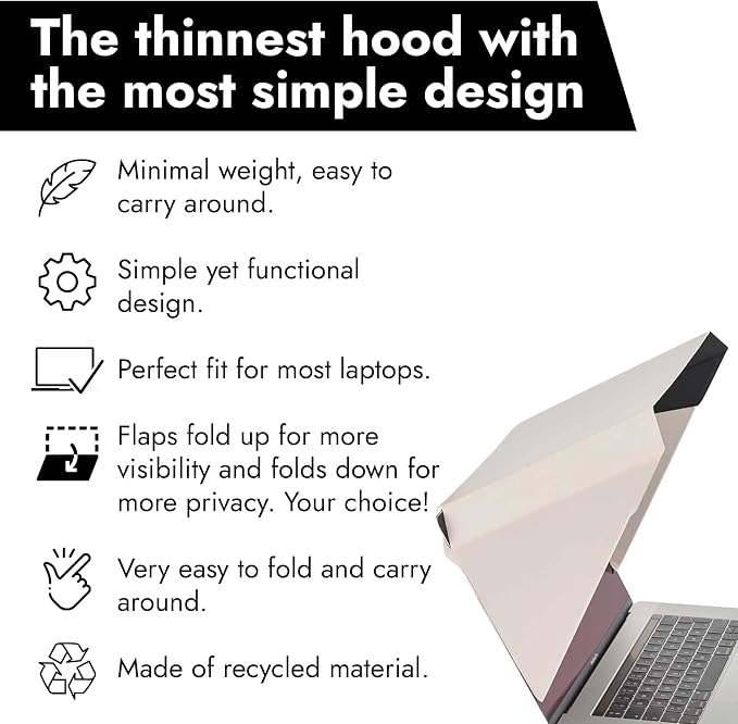 4-in-1 Laptop Screen Shade – Original Slim Hood – Sun, Privacy, Heat & Contrast Protection, Lightweight & Travel-Friendly, Fits 12–14” MacBook & PC, Patented, Starlight