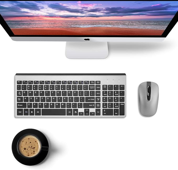 cimetech Wireless Keyboard and Mouse Combo, Compact Silent Ergonomic Scissor Switch Keyboard and Optical Mouse Set, 2.4G Lag-Free Cordless Keyboard Mice for Computer, Mac, Laptop, PC, Windows - Grey