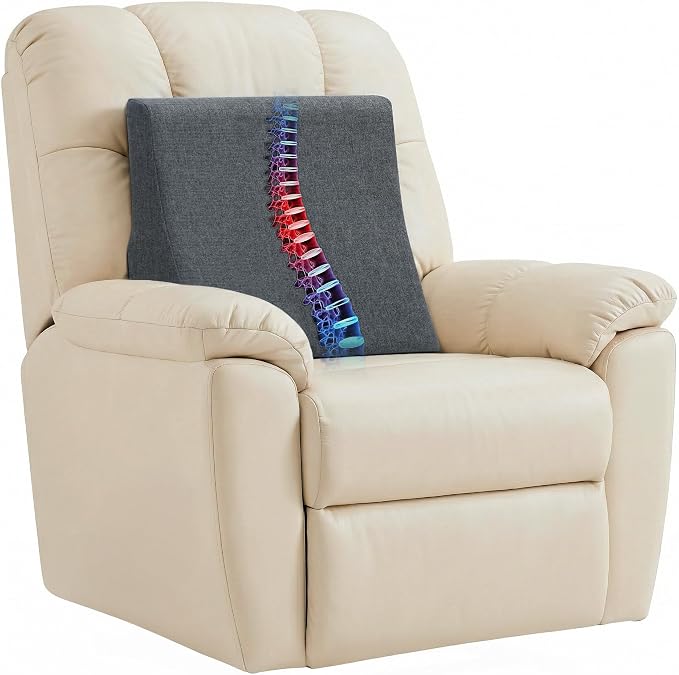 Vekkia Lumbar Support Pillow for Recliner - Couch Back Support Pillow for Lower Back Pain Relief, Lumbar Cushion for Sofa, Accent Chair & Armchair, Recliner Cushions for Elderly, Washable Cover (Gray)