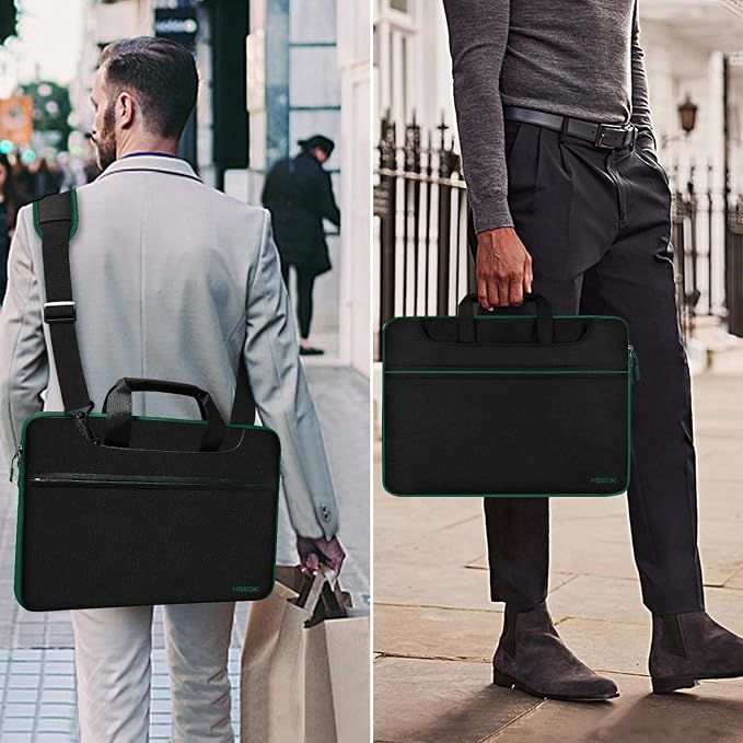 Hseok Laptop Shoulder Bag 13-14 inch Shockproof Water-Resistant HandBag with Small Case Compatible with MacBook Pro/Neo 14" M5/M4/M3/M2/M1, Mac Air/Pro 13.3", XPS 13/14, Most 13"-14" PC,Black-green