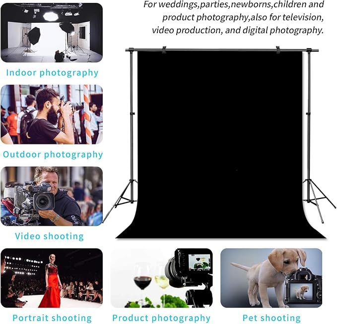 Black Backdrop Virtual Black Background Sheet Fabric Wrinkle Resistance Photo Background for Photo Studio Shooting Props 10x10FT