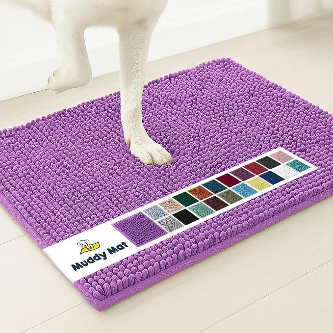 Muddy Mat® | Super Absorbent Door Mat Indoor, Microfiber Quick Dry Chenille Entryway Rug, Non-Slip Front Door Mat, Indoor Mats for Entryway, Machine Washable Pet Rug, Purple 19"x30"