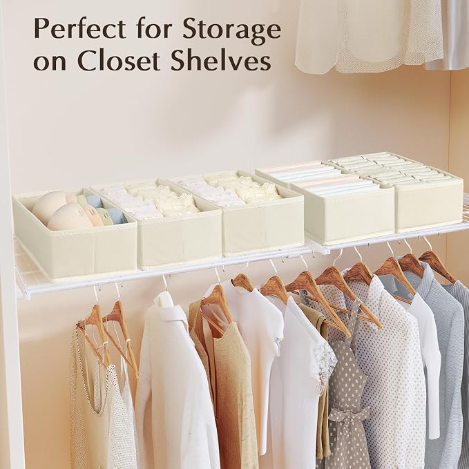 DIMJ Drawer Organizers for Clothing, Set of 8 Fabric Closet Organizers and Storage, Dresser Organizers, Drawer Dividers for Baby Clothes, Socks, Belt, Tie (Beige)