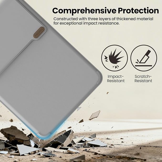 Nillkin Laptop Sleeve 16.2 inch, PU Leather Sleeve with 2 Mode Stand | Magnetic Carry Go Handle | for HP Dell ASUS MacBook 15, for Samsung Laptop 13-15.6 inch Bag Case (Grey) |Foldable Stand, Delicate