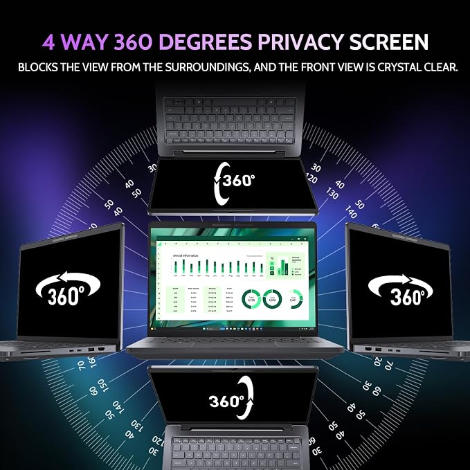 Peslv 360° 4 Way Laptop Privacy Screen for 16 Inch 16:10 Aspect Ratio Computer Monitor, Anti Glare Blue Light Spy Filter Private Cover, Bubble-Free Black Security Protector