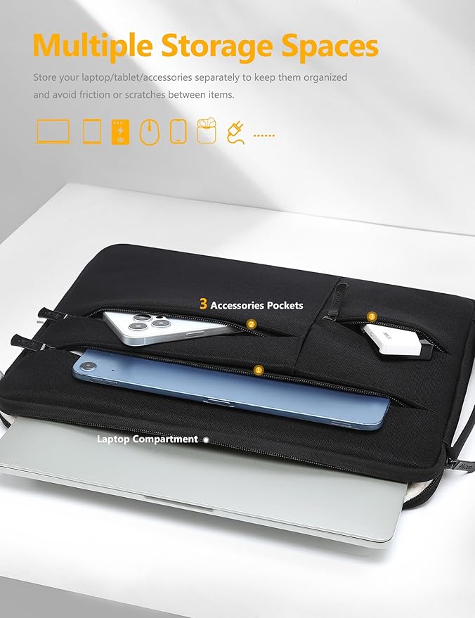 HYZUO 15-16 Inch Laptop Sleeve Bag for MacBook Pro 16 M5/M4/M3/M2/M1 Pro/Max A3428 A3429 2026-2019, 15" Surface Book, Notebook Case for 15" 15.6" HP Dell Lenovo Asus Acer Samsung, Black