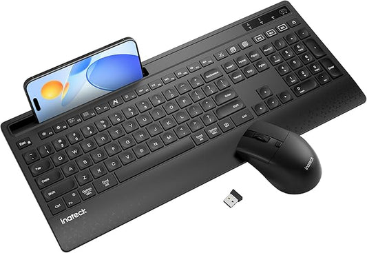 Inateck Wireless Keyboard Mouse Set, QWERTZ Wireless Keyboard in Full Size, 3 Bluetooth, with Wrist Rest, AI Function, Silent Keyboard for Mac, Windows, Laptop, PC, Smart TV, KB06006