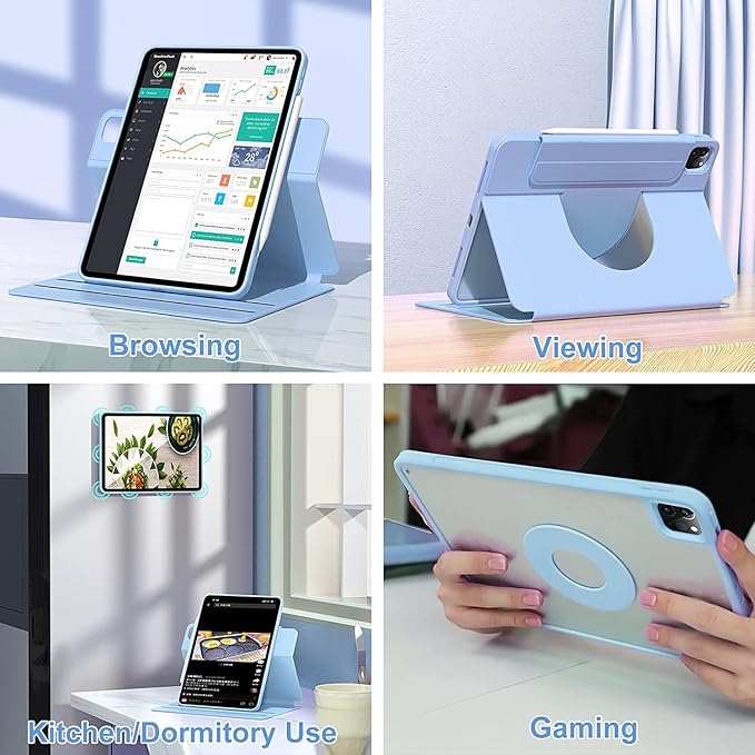 Vertical Keyboard Case for iPad 11 inch 2025(A16) with Mouse, Aslo for iPad 10 2022 with Pencil Holder, Magnetic Rotating Clear Case (Magnetic-Teal)