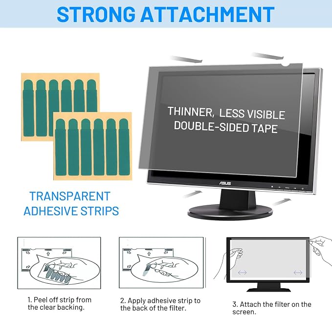 Plastic Slide Mount Adhesive Strips for Privacy Screen, Replacement Kits Double Sided Adhesive Stickers Holder Tabs for Computer Monitors or Laptops Privacy Filter