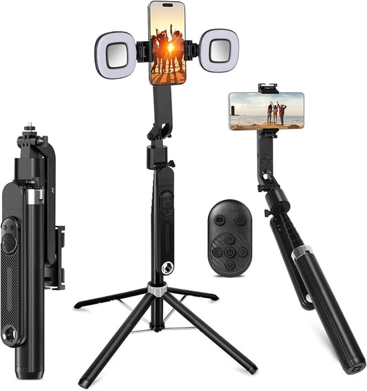 360° Auto Face Tracking Tripod, 70" Facial Recognition Tripod with Gesture Control, Selfie Stick with Multi-Color Temperature Fill Light, Live Broadcast/Video Conferencing/Vlog Artifact