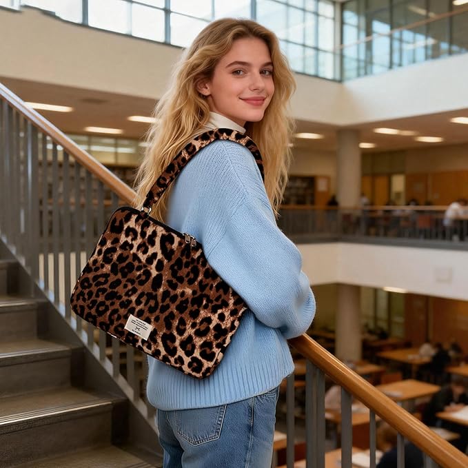 Cute Bow Laptop Case Coquette 13-15 Inch Puffy Laptop Sleeve Accessories Aesthetic Quilted Computer Bag for MacBook (Leopard Brown, 13-14inch)