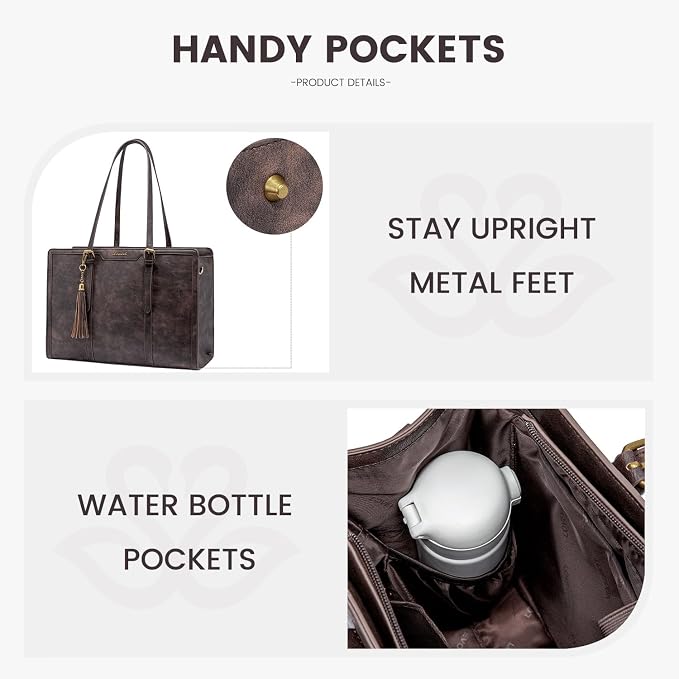 LOVEVOOK Laptop Bag for Women Vintage Leather Laptop Tote 15.6 inch Large Capacity Computer bag with Clutch Purse for Work