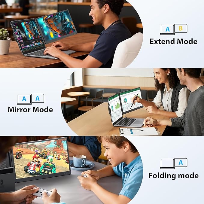 APILDELLA 14'' Laptop Screen Extender 1080P, Portable Dual Monitor Extender for Laptops - USB C and HDMI, Plug-Play for Dual Display on Mac and Windows, Fits 13''-16'' Laptops