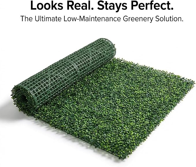 Artificial Boxwood Roll Panels, 40"x120" (34 sq.ft) UV-Resistant Faux Ivy Privacy Fence Screen, Decorative Grass Wall Covering for Indoor & Outdoor Garden, Backyard, Balcony, Home Decor