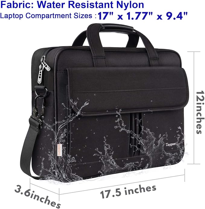 Taygeer 17 inch Laptop Bag, Professional Business Office Briefcase for Men Women, Premium Water Resistant Carry On Laptop Case Shoulder Messenger Bag Fits 15.6 17 Inch Notebook/Computer, Black
