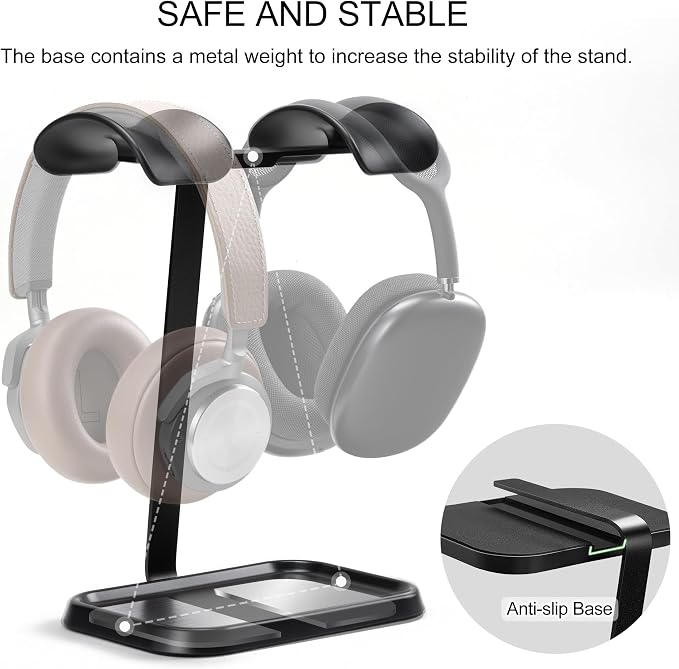 Dual Headphone Stand, Double Balanced Headset Stand with Storage Tray, Heavy Base Gaming Headset Holder for Desk (Black)