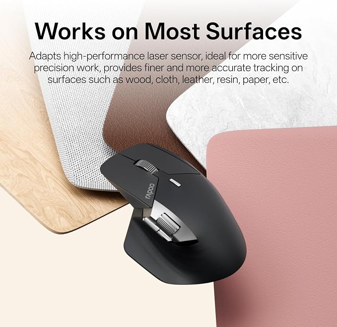 Rapoo MT760 PRO Wireless Mouse, NearLink + Bluetooth 5.0 Multi-Device, 12K DPI, 2K Polling, Ergo for Work & Gaming, 11 Programmable Buttons, On-Board Memory, Quiet Clicks, USB-C, 120 Days Battery Life