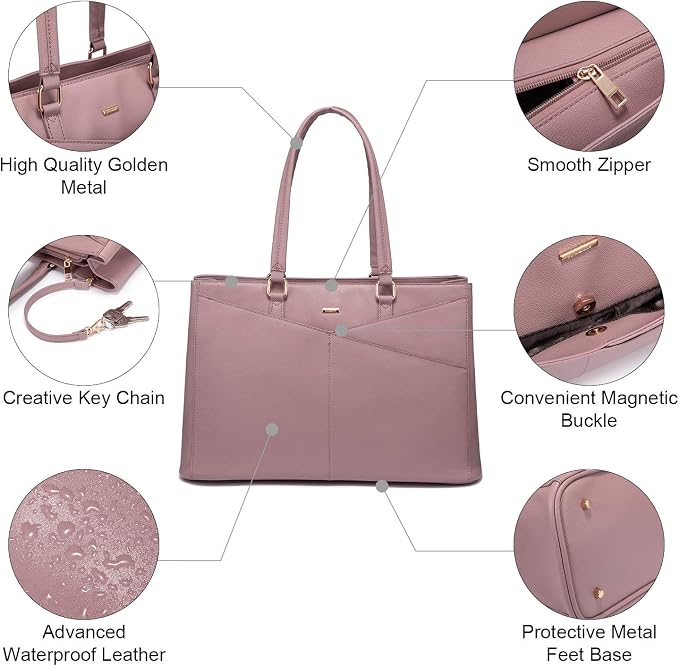LOVEVOOK Laptop Tote Bag for Women 15.6 Inch Waterproof Leather Computer Bags Women Business Office Work Bag Briefcase Light Purple