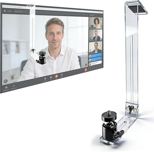 Acrylic Webcam Monitor Arm with Adjustable Pan-Tilt Head & Anti-Slip Pads 5mm Thick - 2-Piece Assembled Design for Desktop PC Laptops Streaming Video Conferencing