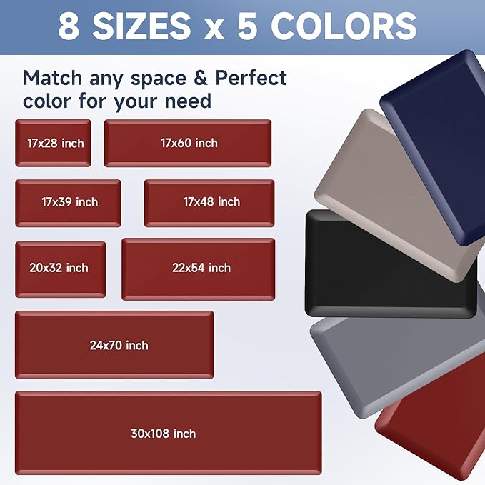 StepRite 4/5 Inch Thick Kitchen Mat Anti Fatigue Mat Kitchen Rugs Kitchen Decor Non-Slip, Stain & Water Resistant, Kitchen Mats Desk Mat for Kitchen, Office, Workshop, Red, 17'' x 28''