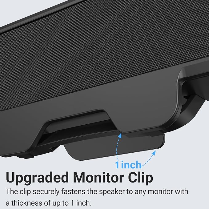 Inwa Computer Speakers for Desktop PC, USB Monitor Speakers with Clip, Wired Computer Sound Bar for Laptop with Loud Sound & Bass, Easily Clamps to Monitors (USB-C to USBAdapter Included)