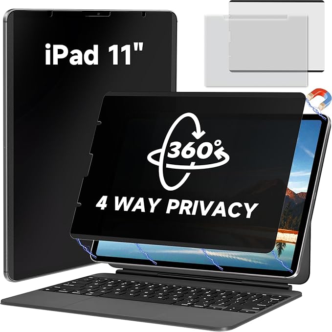 360° Magnetic Privacy Screen Protector for iPad Pro 11" Air 5th/4th(2018-2022) 10.9In, Landscape+Portrait Privacy Filter Removable Bubble-Free Film, Sensitivity Shield Apple Pencil & Case Friendlly