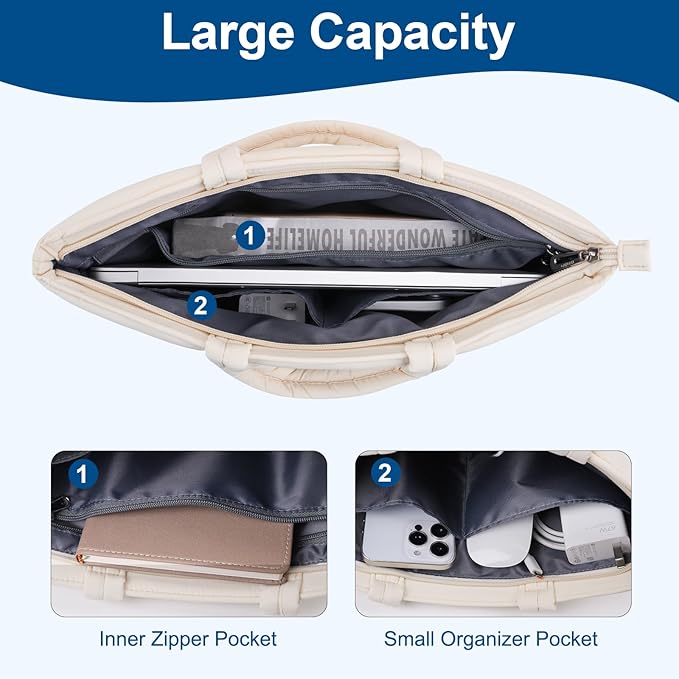 MOSISO 13-14 inch Laptop Case, 13.3 inch Puffy Laptop Sleeve Compatible with MacBook Neo/Air 13.6/Pro 13/Pro 14, HP Dell ASUS Lenovo, Six Rectangle Quilted Puffer Laptop Carrying Case with Handle,Sand