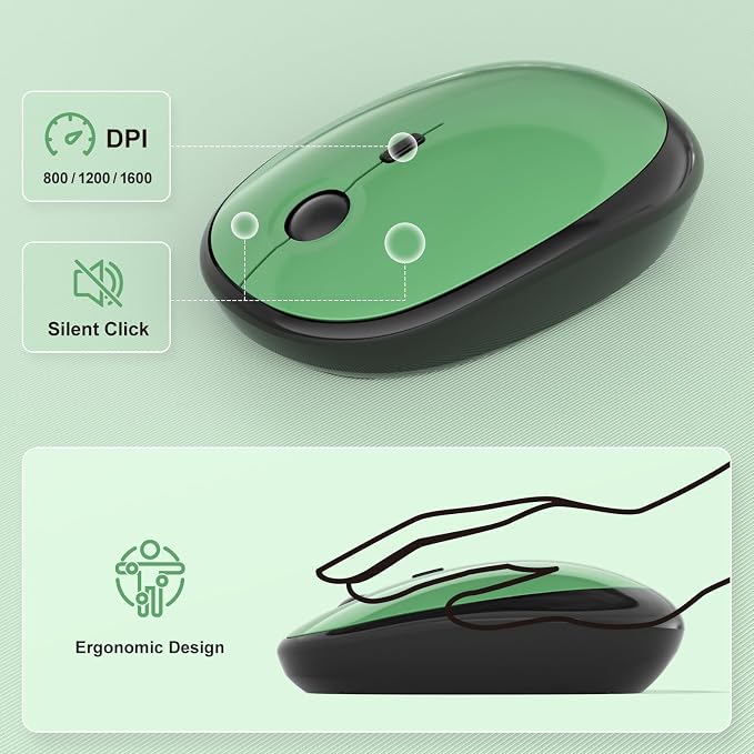MOFII Wireless Keyboard and Mouse Combo, 2.4GHz Retro Typewriter Keyboard Full Size, Quiet Click Mouse, USB Receiver Plug and Play, for PC, Laptop, Desktop, Windows (Black Green Gradient)