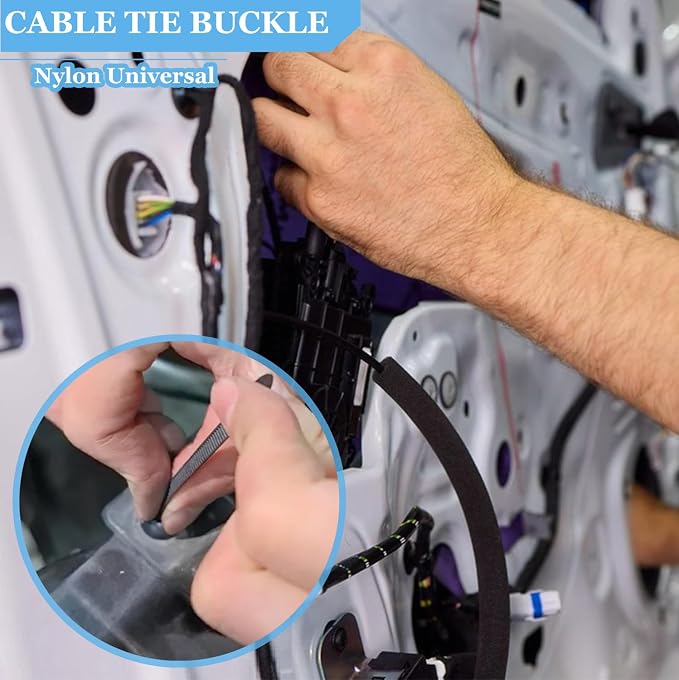 Nylon Universal Cable Tie Buckle - 50PCS Heavy Duty Self-Locking UV-Resistant Zip Ties with Push Mount Clips, Automotive Plastic Cable Rivet Fasteners for Car Engine Guard Fender Trunk Daily Repair