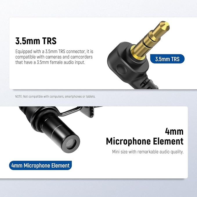 NEEWER ø4mm Mini Lavalier Microphone (2 Pack), Clip On Wired Condenser Lapel Lav Mic Set with 5ft/1.5m 3.5mm TRS Connector Compatible with DJI Mic 2 Rode Wireless Go II CM28 CM31 Camera, LM8