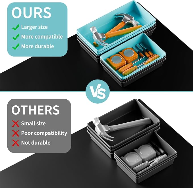 [5 Sizes] [69 PCS] Tool Drawer Organizer, Tool Box Desk Drawer Tray, Rolling Tool Chest, Toolbox Organizer (Black+ Sky Blue)