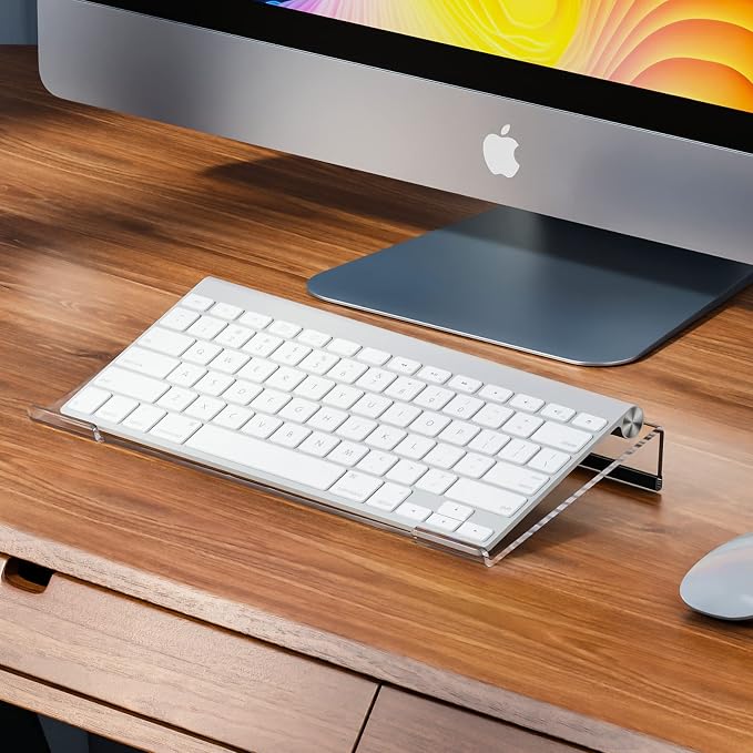 Egchi Small Computer Keyboard Stand, 11.8 x 5.1 Inch- Keyboard Tray for 78 Keys Keyboard, Acrylic Keyboard Riser Lift for Desk, keyboard Holder for Mini Computer Keyboard & Apple Magic Keyboard -Clear