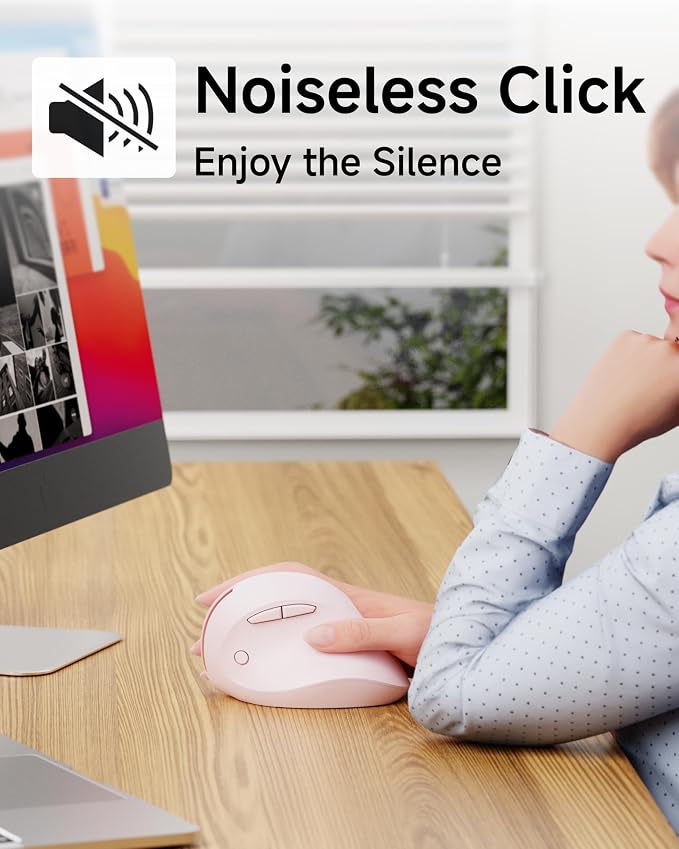 EWEADN Q7 Ergonomic Mouse, Dual-Mode 2.4G/BT 5.4 Wireless Vertical Mouse, 5-Level Adjustable DPI up to 4000, Wrist Strain Relief, Rechargeable Optical Quiet Computer Mouse for Laptop/PC/Mac-Pink