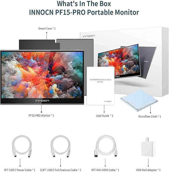 INNOCN Portable Monitor Touchscreen for Laptop 15.6" FHD 1080P HDMI External Display USB C Travel Second Monitor for MacBook Windows Tablets Android Chrome PS4 Switch Mini PC, 1500:1, 100% sRGB