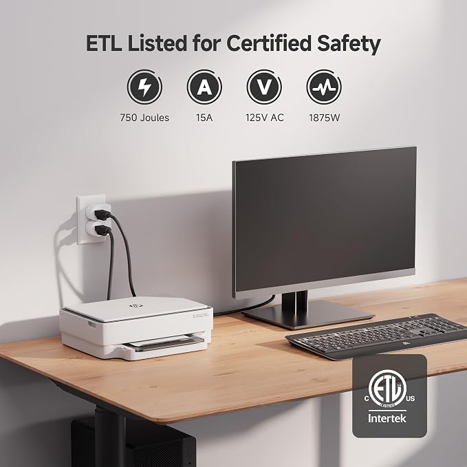 [ETL Listed] Cable Matters 3-Pack Non-Blocking 490 Joules Single Outlet Surge Protector, 15A / 1875W, Wall Surge Protector Outlet, White
