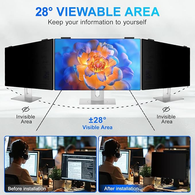 2Pack Magnetic 24 Inch Privacy Screen for Computer Monitor 16:10 Aspect Ratio, Hanging Removable Anti-Blue/Glare Protector Film, Anti Spy Desktop Security Private Filter 24in