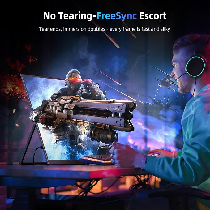 Portable Monitor 18.5” | 120HZ 1ms Gaming Monitor | 125% sRGB | FreeSync, HDR | 350Nits | USB-C & MINI HDMI | VESA & Stand | Large Travel External Second Screen for Laptop, Computer, Game Consoles
