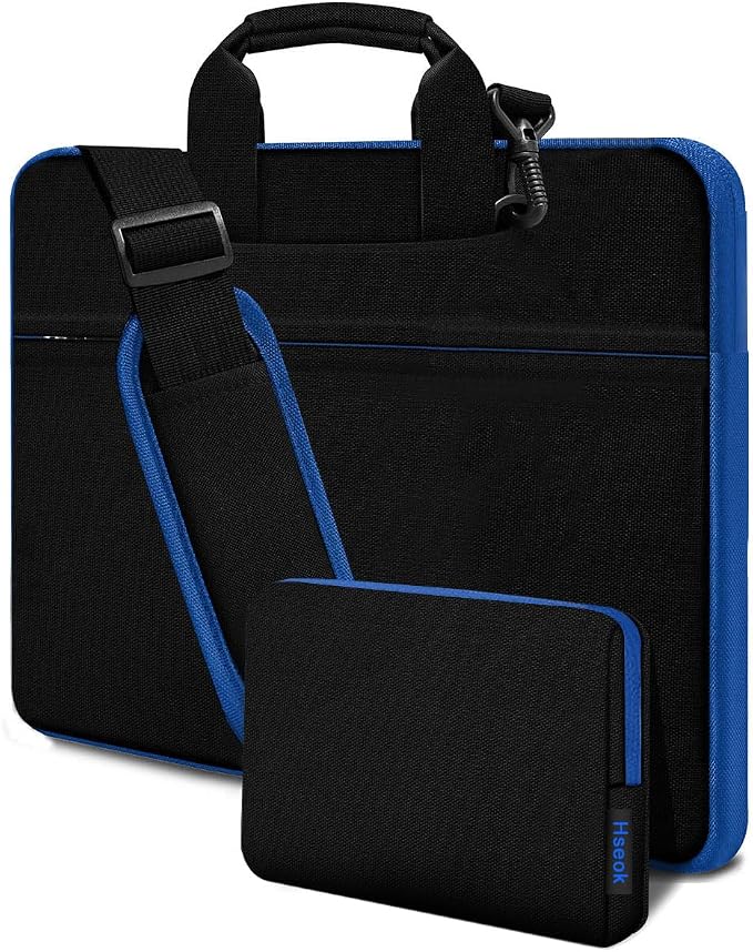 Hseok Laptop Shoulder Bag 15.6-16 inch Case,Water-Resistant Shockproof Computer Handbag with Small Case Compatible with MacBook Pro/Neo 16",Mac Air 15 M5, XPS 15/16 and most 15.6-16 PC,Black-blue