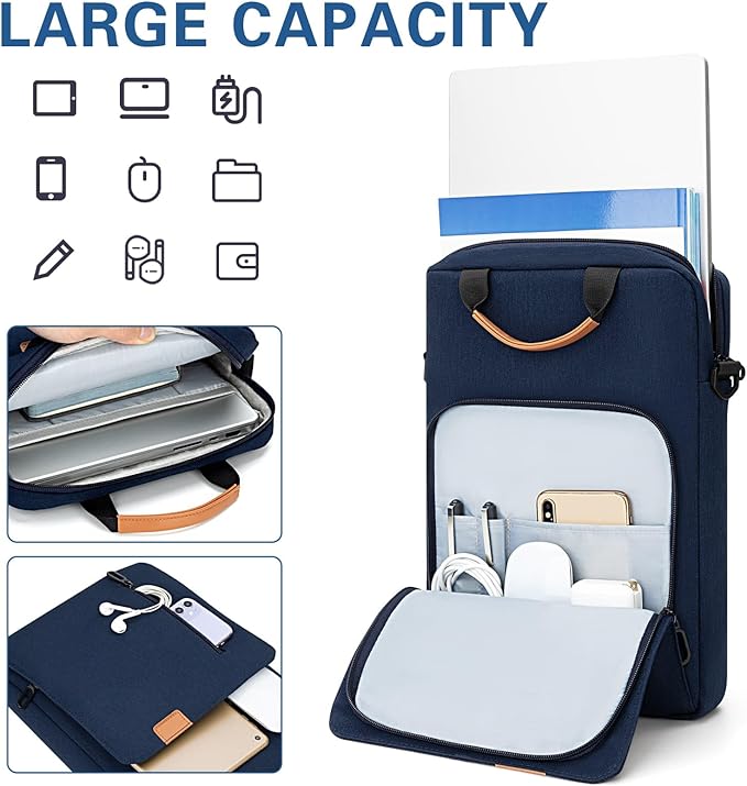 Vertical Laptop Case Computer Bag for 14 Inch MacBook Pro M1 M2 M3 M4 M5 Computer Notebook, Waterproof Protective Lightweight Laptop Computer Cover Bag, Navy Blue