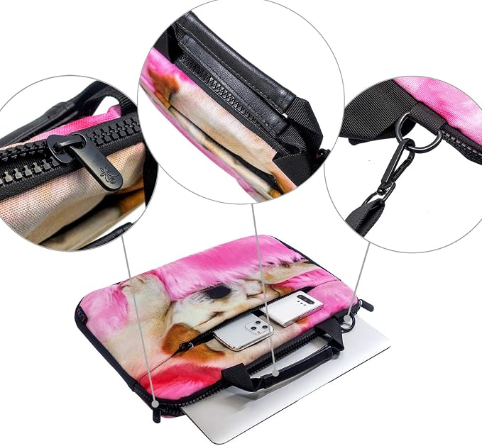 icolor 14.5 15 15.6 Inches Canvas Laptop Shoulder Bag Case,Messenger Bag Sleeve Pouch,Travel Briefcase,Computer Ultrabook Notebook Protective Carrying Bag with Adjustable Strap (Sleepy Dog)
